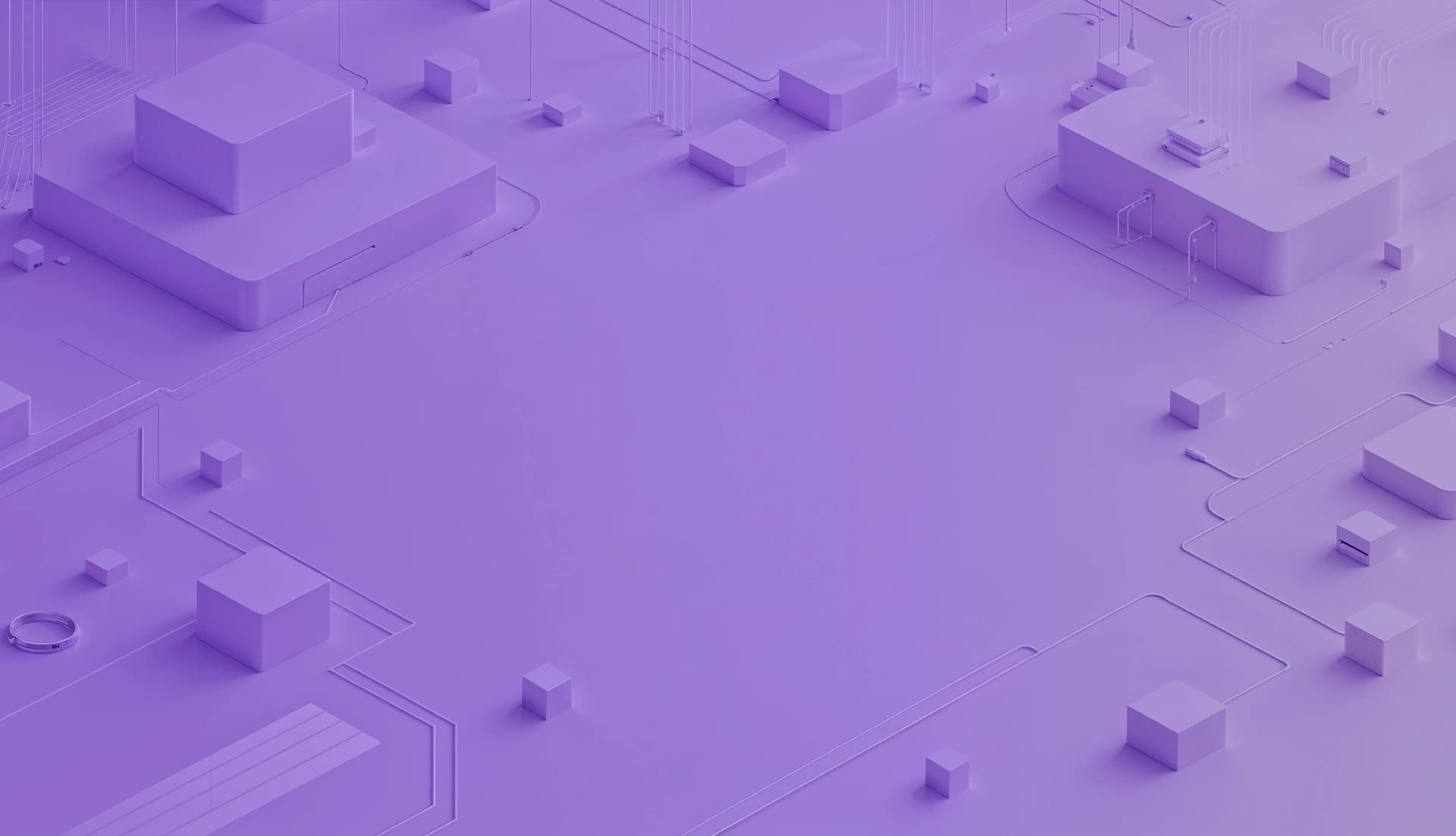 Isometric 3D illustration of connected data infrastructure and server blocks