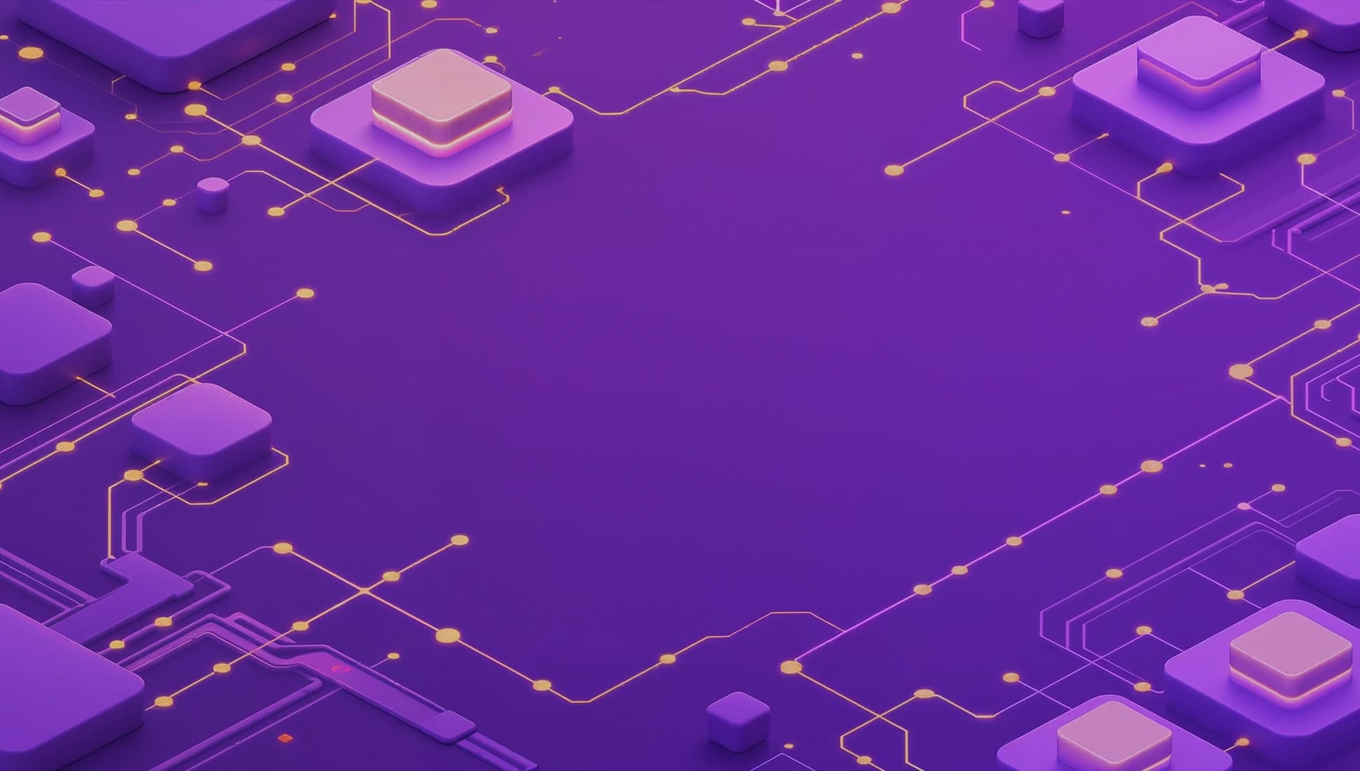 Isometric 3D illustration of interconnected operational modules with golden workflow pathways